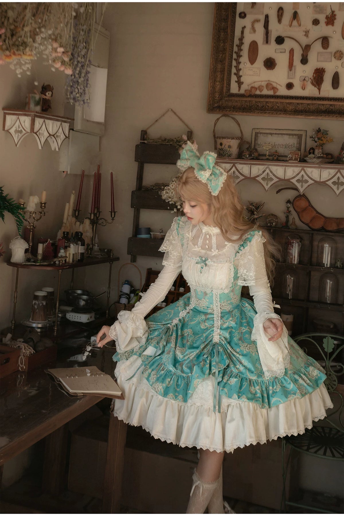 Old Courtyard Floral Letter - Classic Lolita Printed JSK Dress Set, Drawstring Lift-up Hem 46102:875275