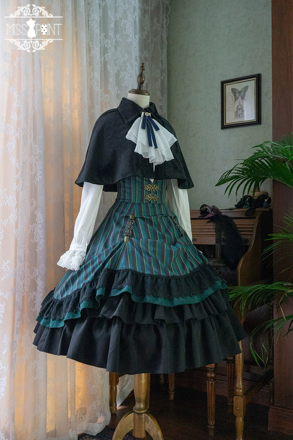 (Buyforme)Miss Point~Customized Lolita Elegant Striped High Waisted Fishbone SK 21544:313453