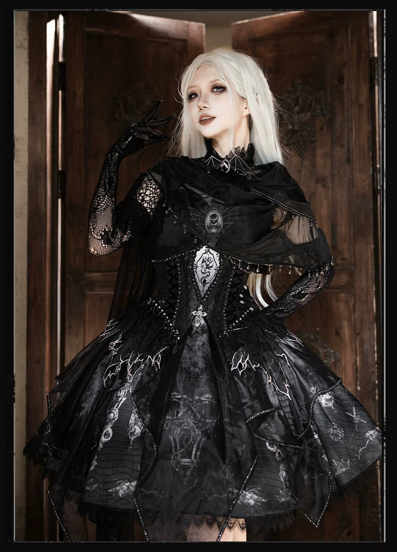 Bone Dragon - Gothic Lolita Corset JSK Dress Set with Embroidery (2XL L M S XL XS / Pre-order) 45654:856858