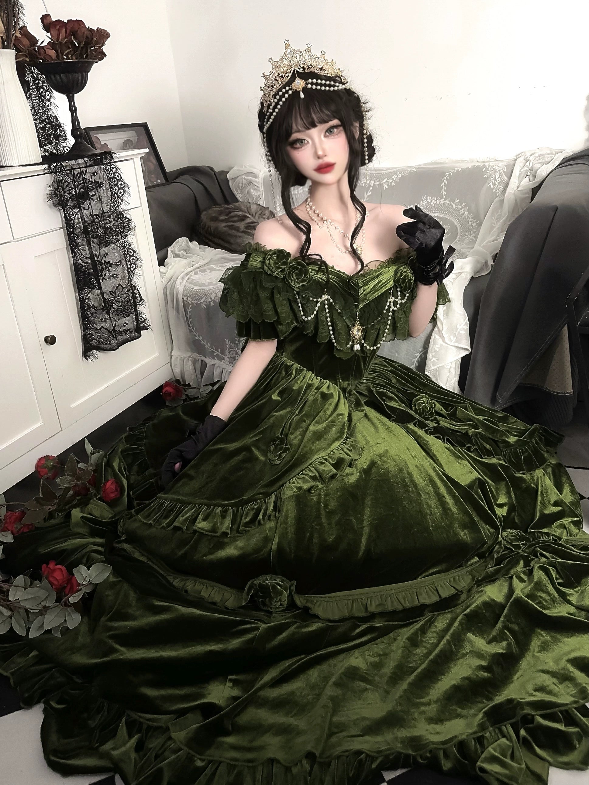 Meowing and fruity - Tana Manor - Classic Lolita OP Dress, Floral Decoration