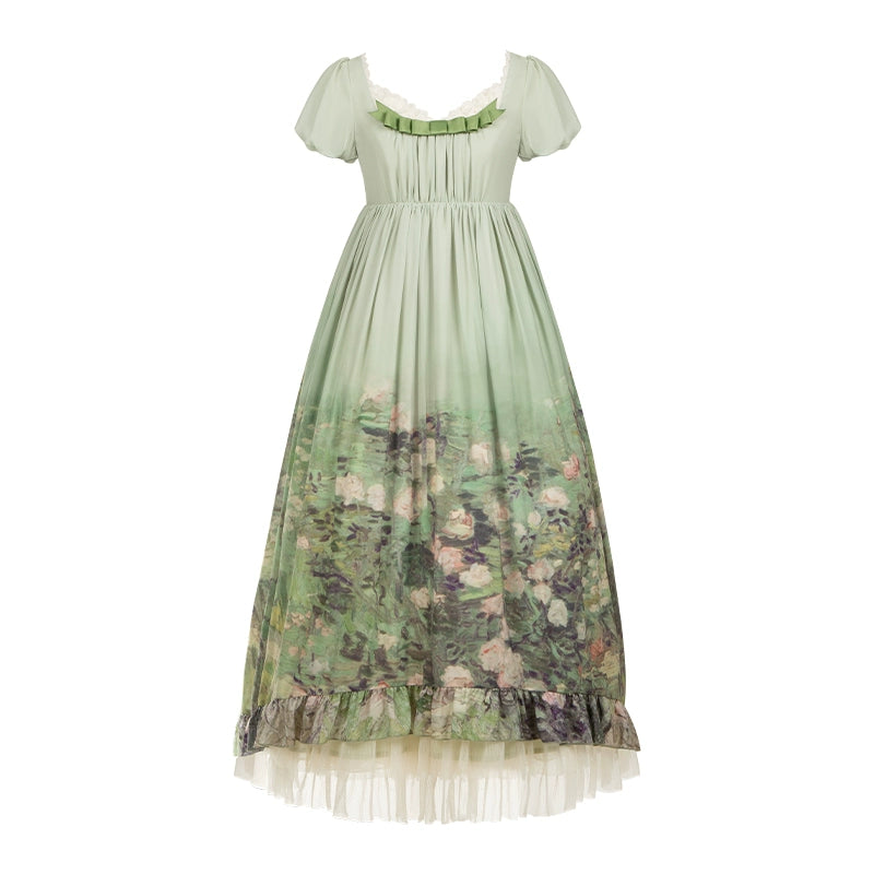 With PUJI - Blooming Rose - Chiffon Classic Lolita Dress Set Painting Styled OP & JSK (L M S) 42925:757953