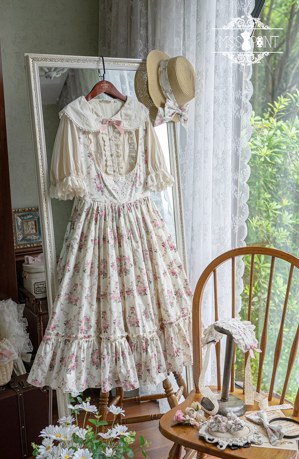 Miss Point - Happy Summer - Elegant Lolita Floral JSK Dress XS ivory floral JSK