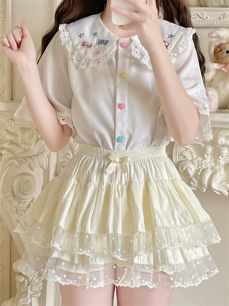 Sweet Lolita Cotton Bloomers, Lace Polka Dot Hem