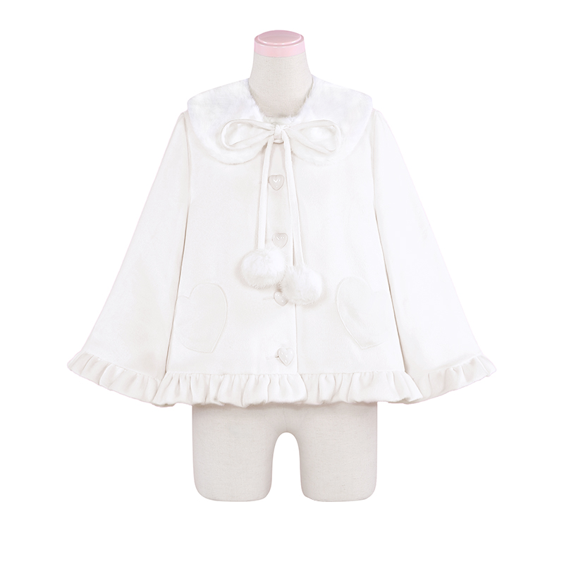 Cloudy Fluffy - Kawaii Lolita Coat, Detachable Plush Collar (米白 / M S) 44644:816869