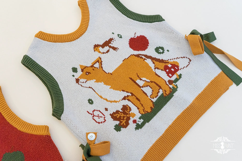 Miss Point~Fat Fox in the Forest~Kawaii Lolita Vest Customized Lolita Sweater (L S / Beige) 37100:550878