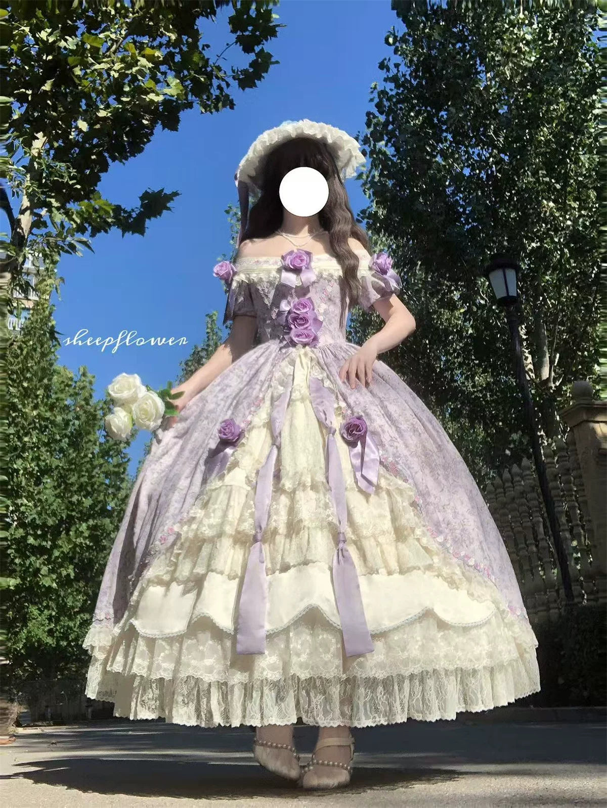 Dolota Flower Wall - Classic Lolita Floral OP Dress, Open Shoulder 44485:811225