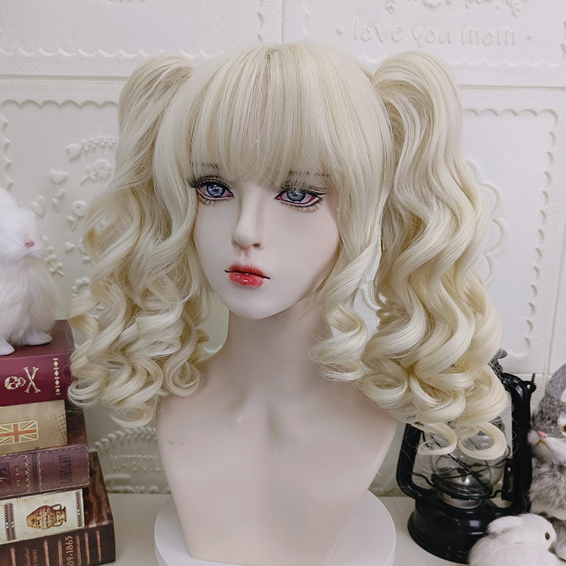 RainbowMe~Sweet Lolita Wig Long Curly Ponytail Multicolor milky gold  