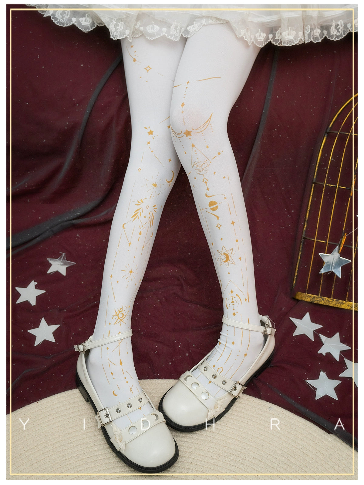Yidhra - Starry Sky - 12D Velvet Gothic Lolita Pantyhose with Skin-Colored Tights
