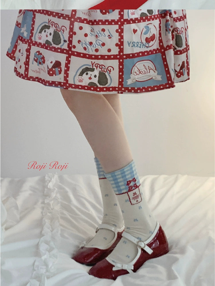 Roji Roji - Kawaii Lolita Socks Bows Sock for Spring/Summer Wear Blue mid-calf socks 36cm