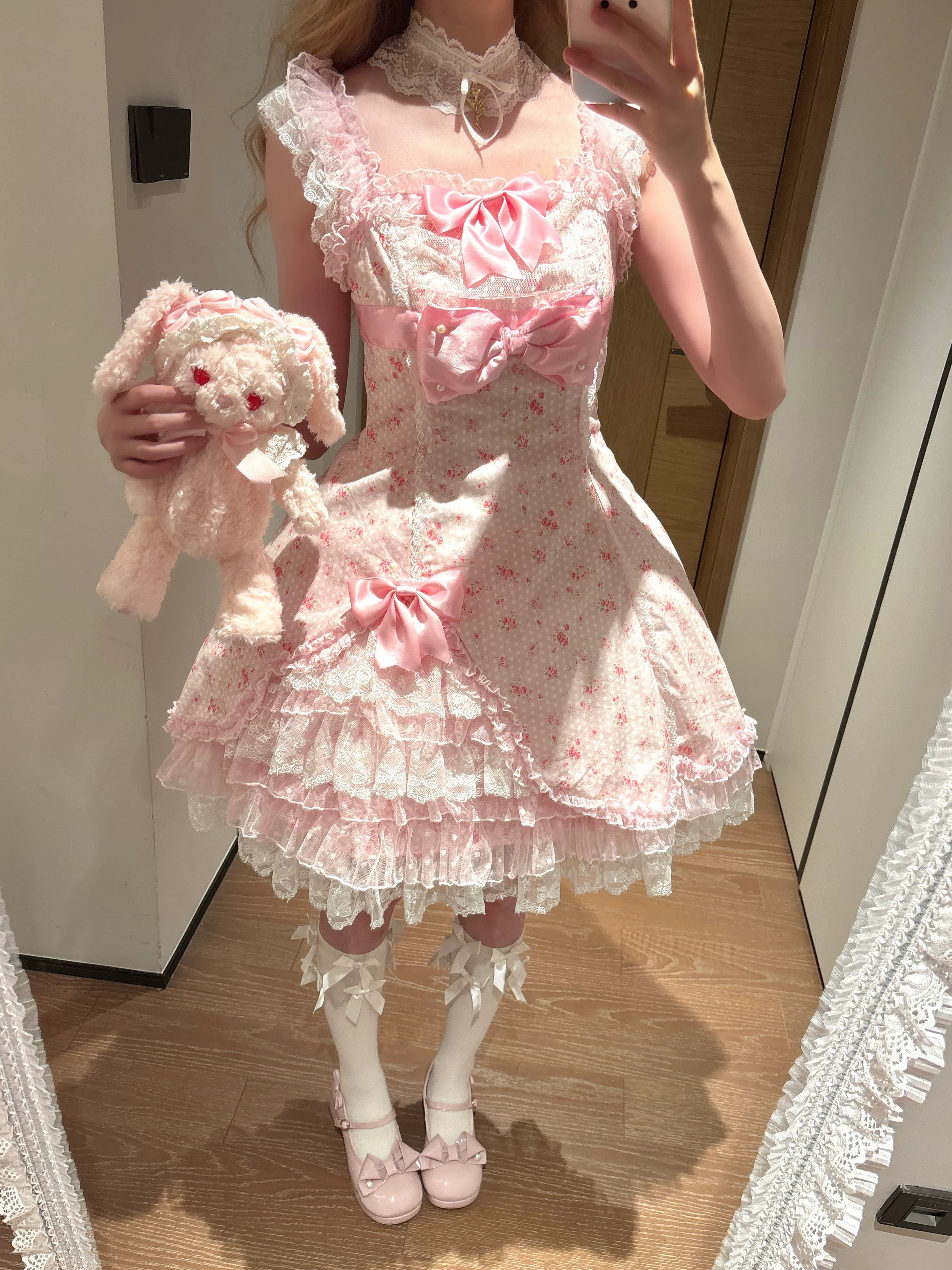 Spring Bud - Old School Lolita Floral Print JSK Dress, Layered Skirt 45036:834357