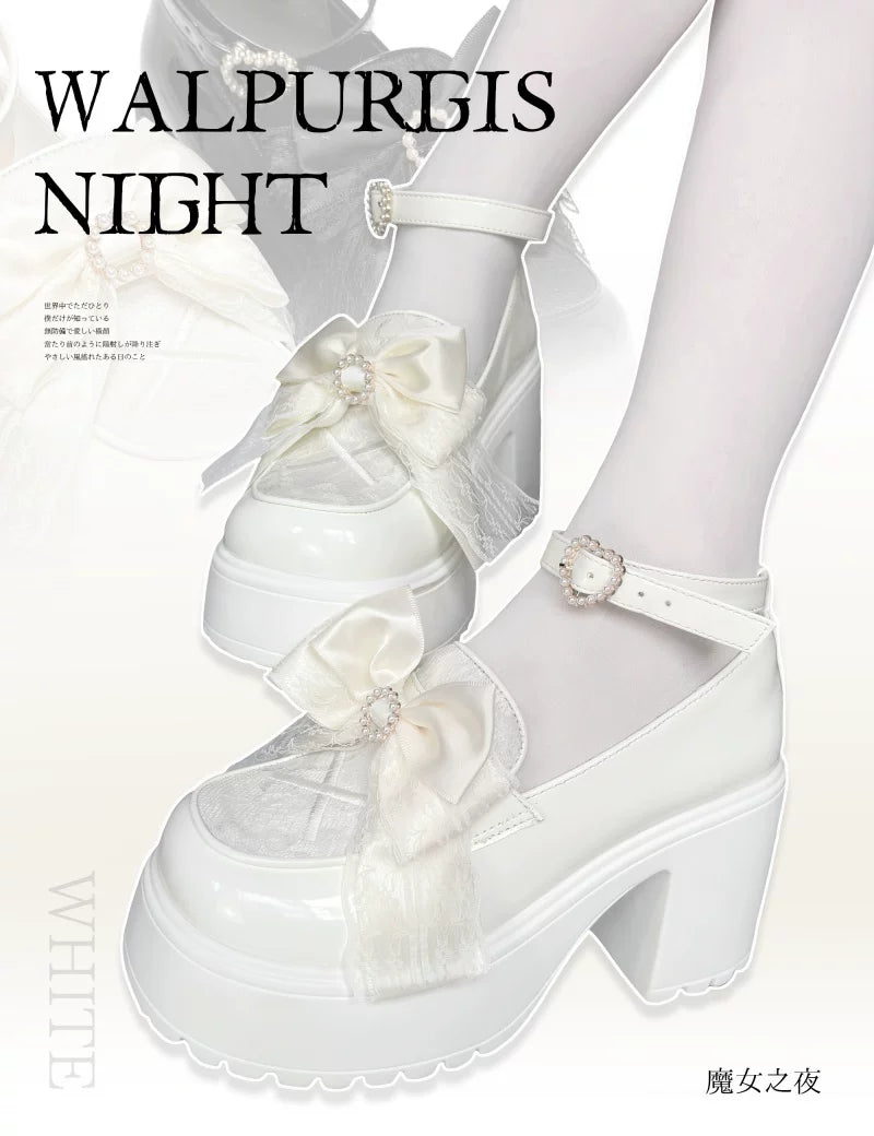 Daily Lolita Heels Shoes, White & Black Color