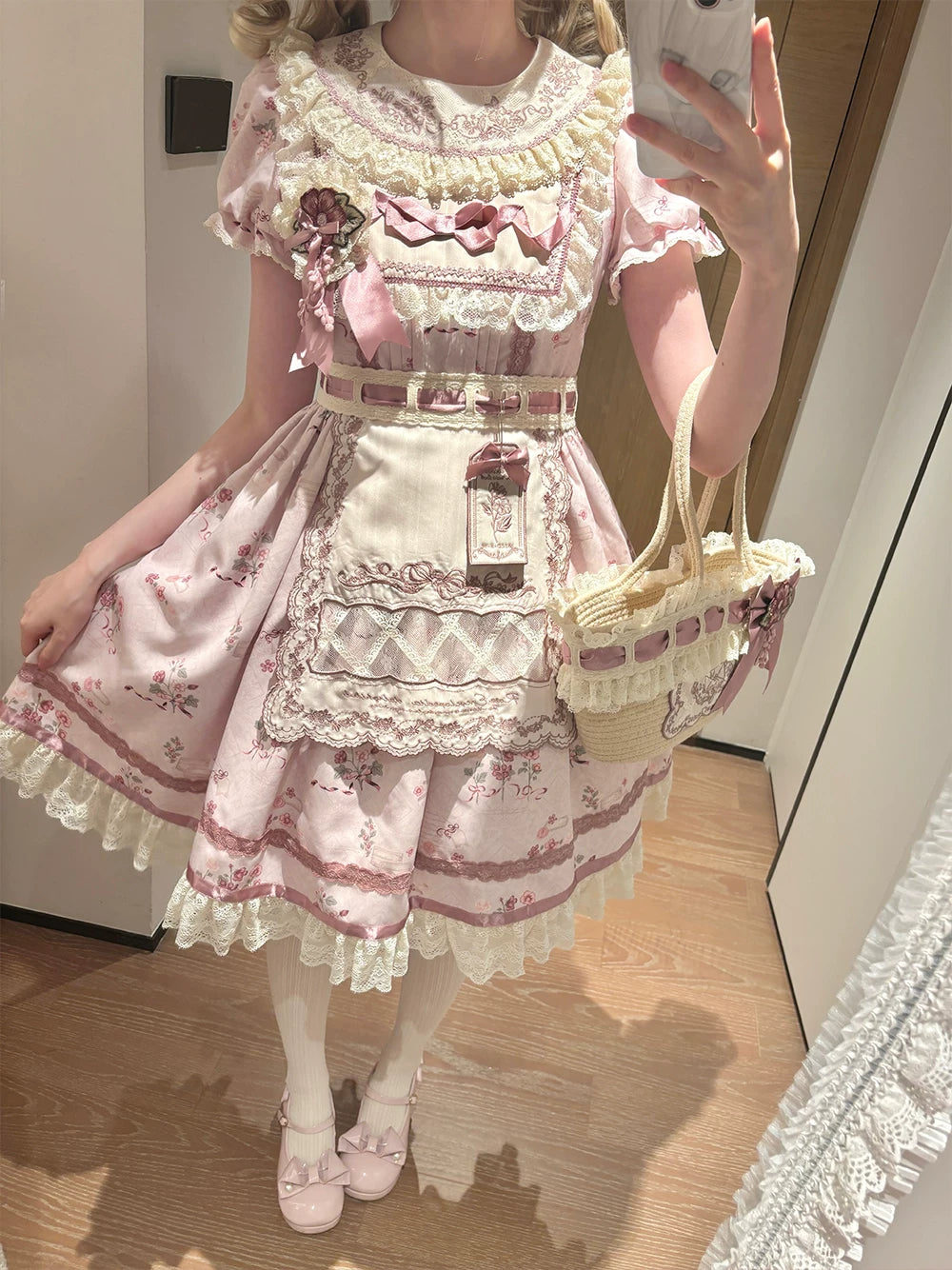 Rose Catalogue - Printed Sweet Lolita OP Dress, Embroidered Apron