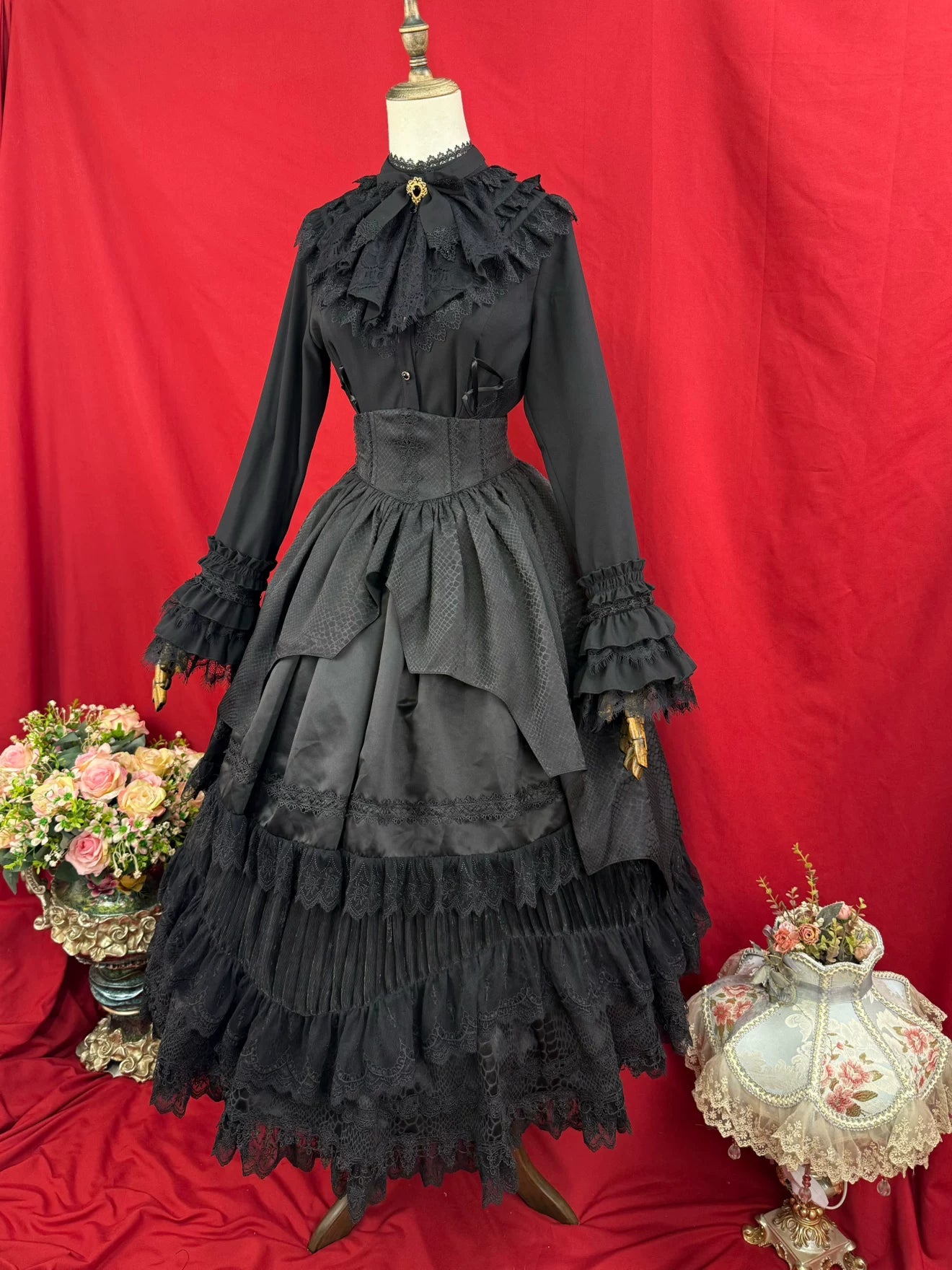 Broken Winged Bat - Gothic Lolita Shirt & SK Set, Bat-wing Shaped Hem 44706:824150