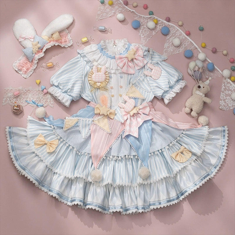 Forest Fluorescent Carps~Ouji Lolita OP Dress Circus Lolita Strip Prince Suit (L M S XL) 38690:596486
