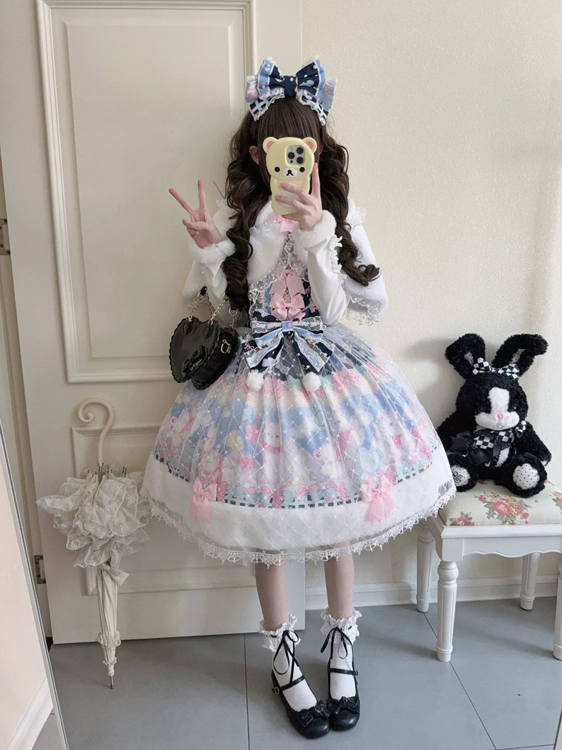 Hanguliang - Candy Mary Cat - Fluffy Sweet Lolita JSK Dress, Kitten Print