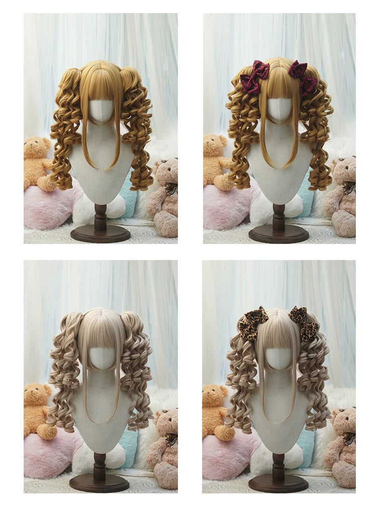 Old School Lolita See-through Bangs Wig, Curly Ponytails