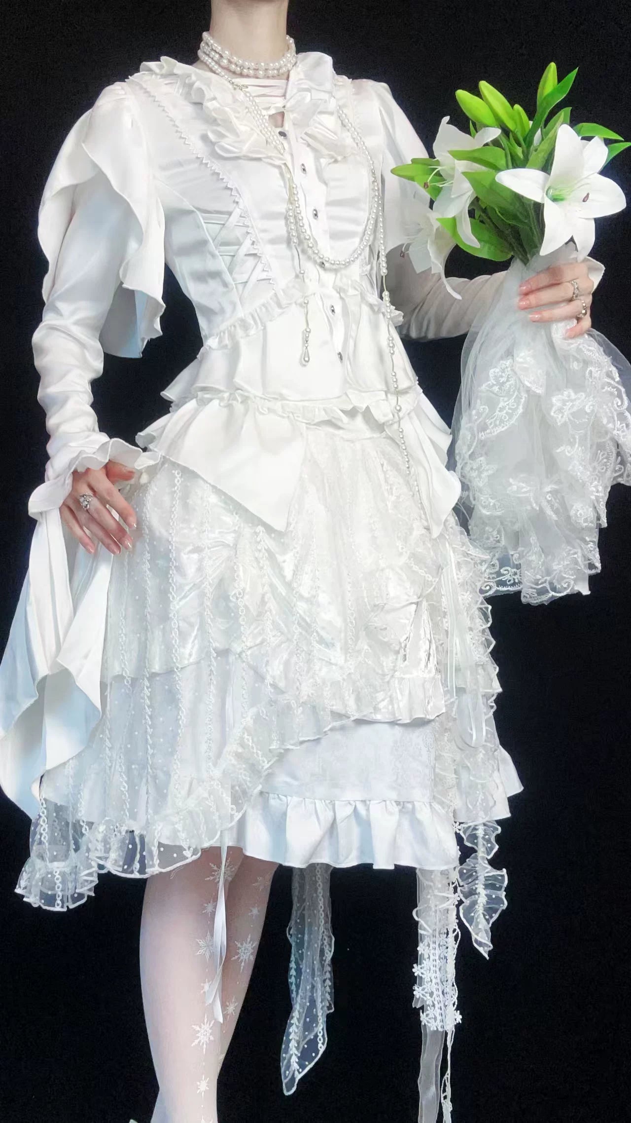 Abyssal Echo - Mermaid Inspired Ouji Lolita Shirt & Side Zipper SK Dress 44434:809260