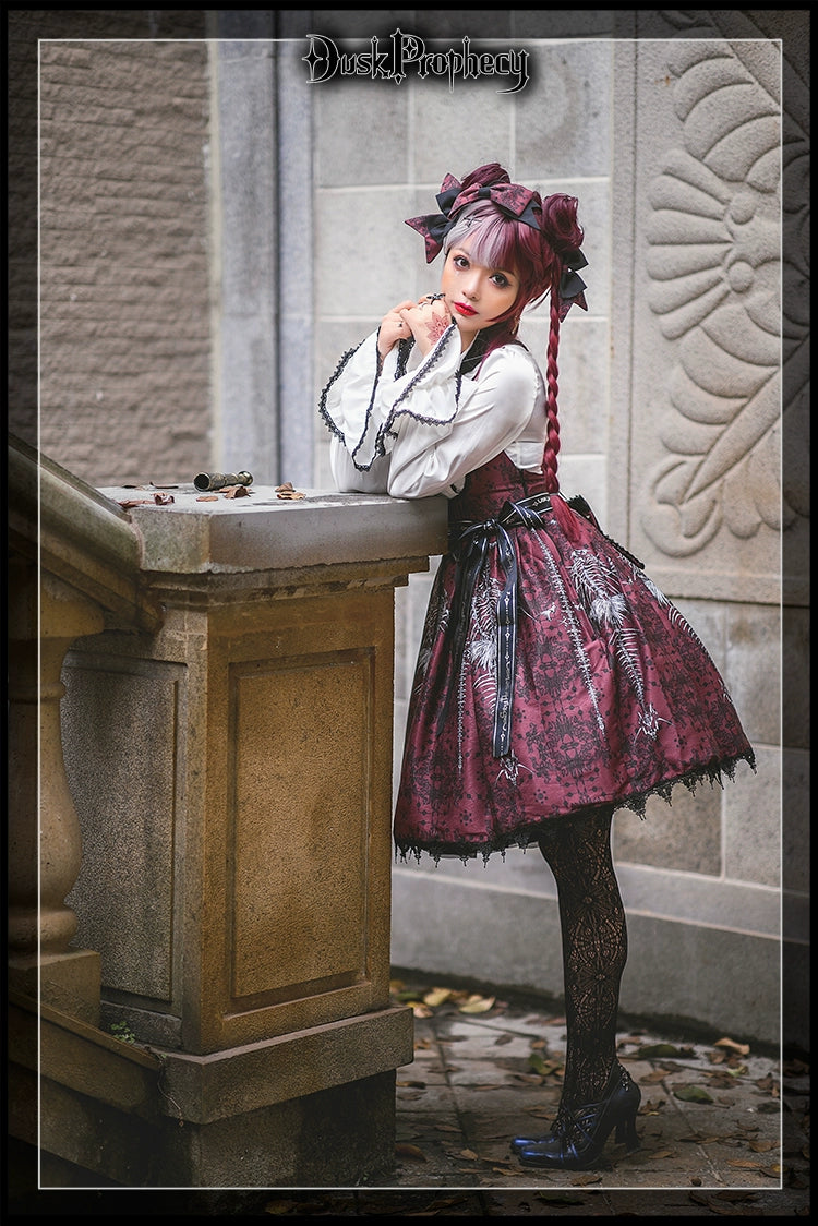 DuskProphecy - Coccyx - Elegant Lolita Dress High Waist Fishbone Print JSK Set