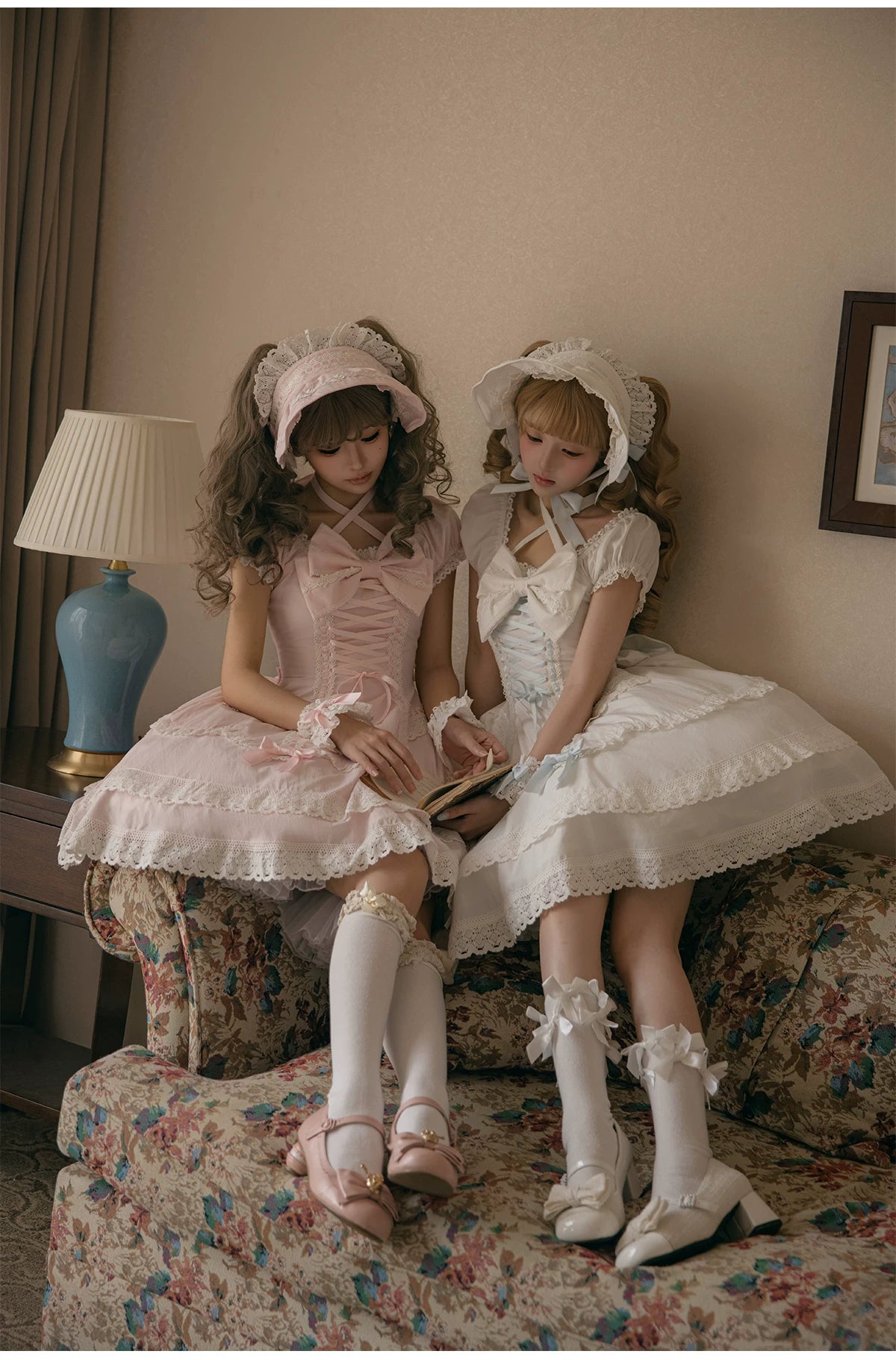 Showa Sweetheart - Old School Lolita OP Dress, Ruffled Lace Hem 45887:866775