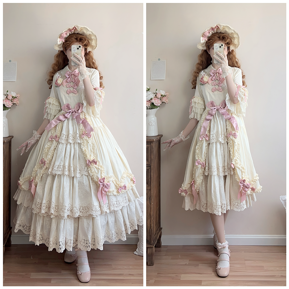 Miss Point~Lilyka Garden~Classic Lolita OP Dress Set Elegant Floral Wall Princess Sleeve 38832:606148
