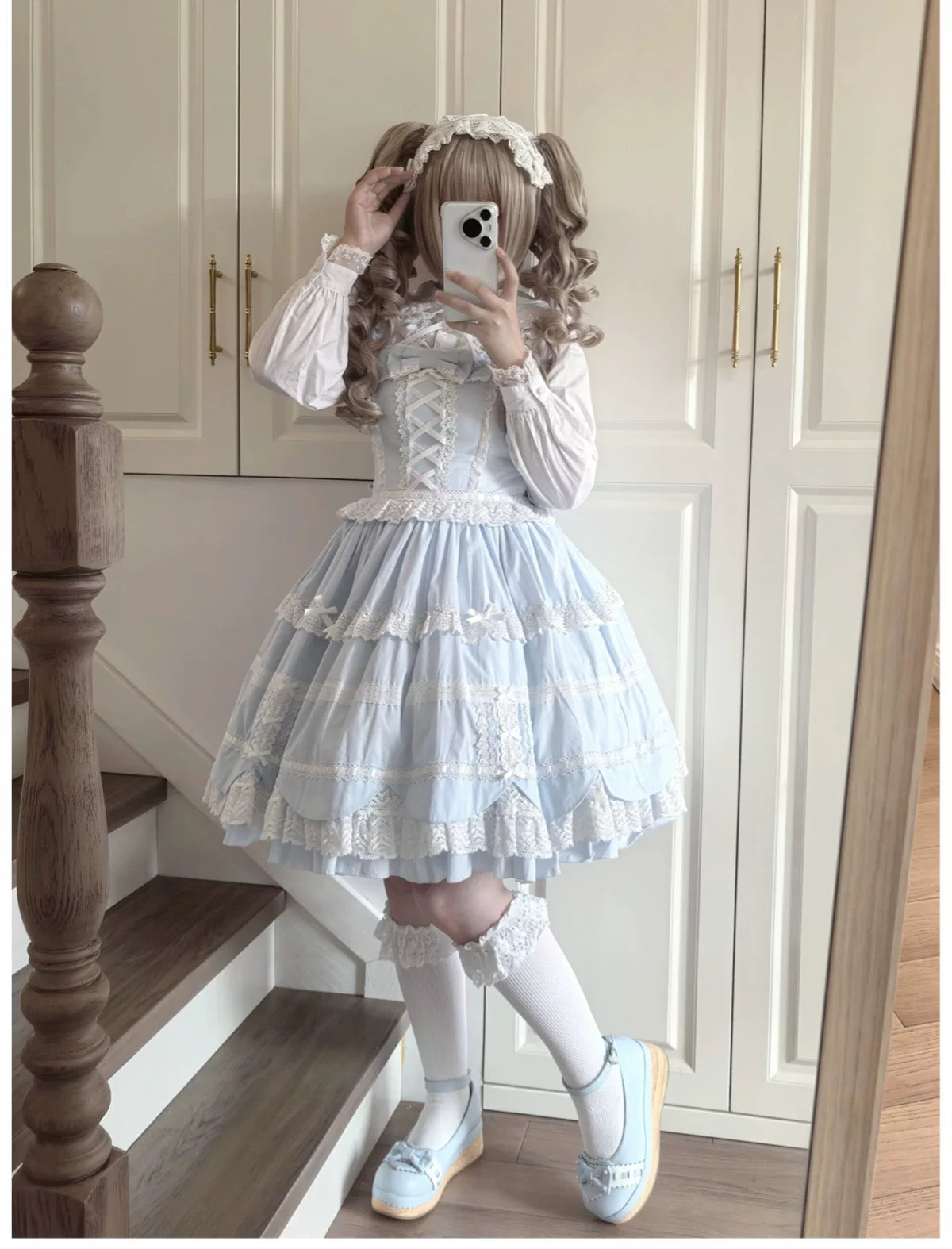 Cream Petal - Cotton Old School Lolita JSK, Layered Tiered Hem 44538:812479