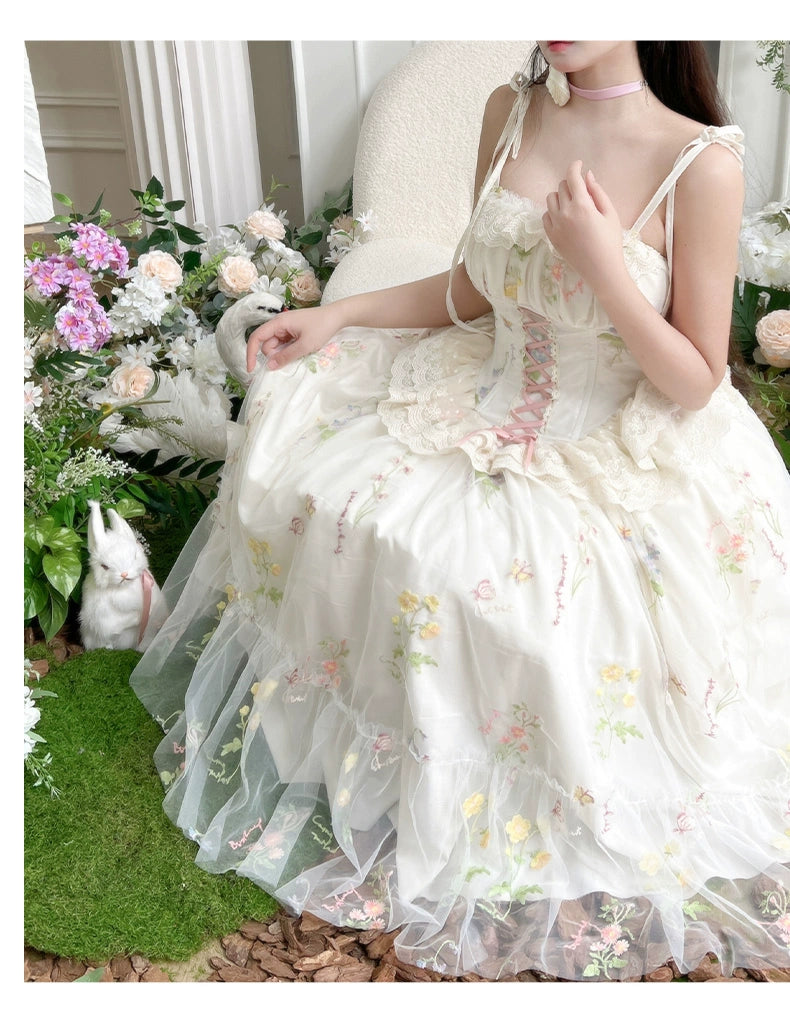 Diamond Honey - Spring Bouquet - Sweet Lolita JSK Dress Fairy-like Embroidered Mesh Dress