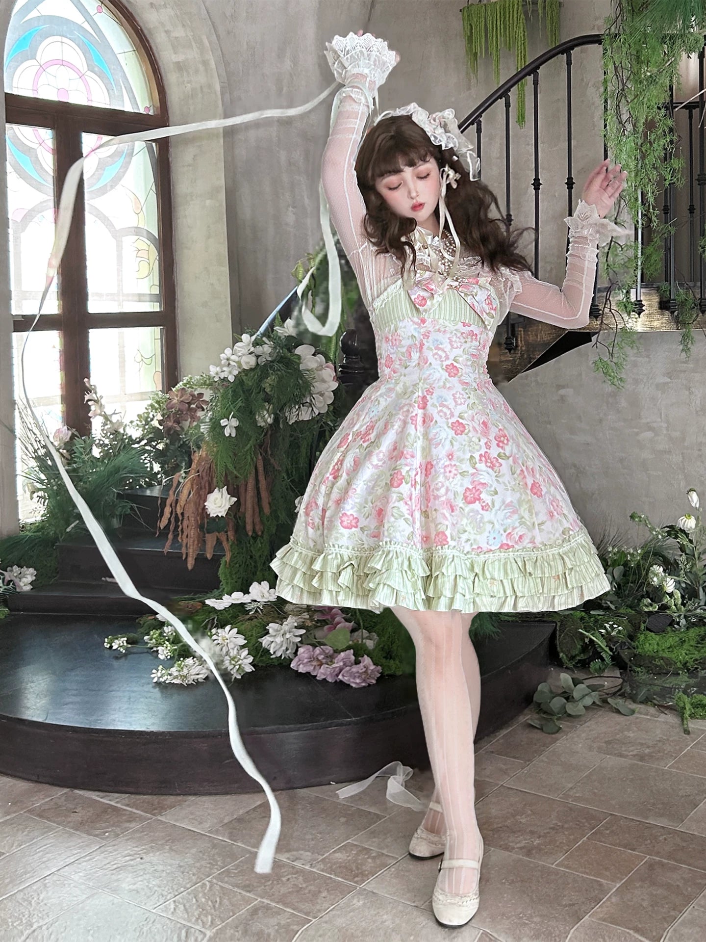 Rose Spring Romance - Cotton Old School Lolita JSK Dress, Floral Print