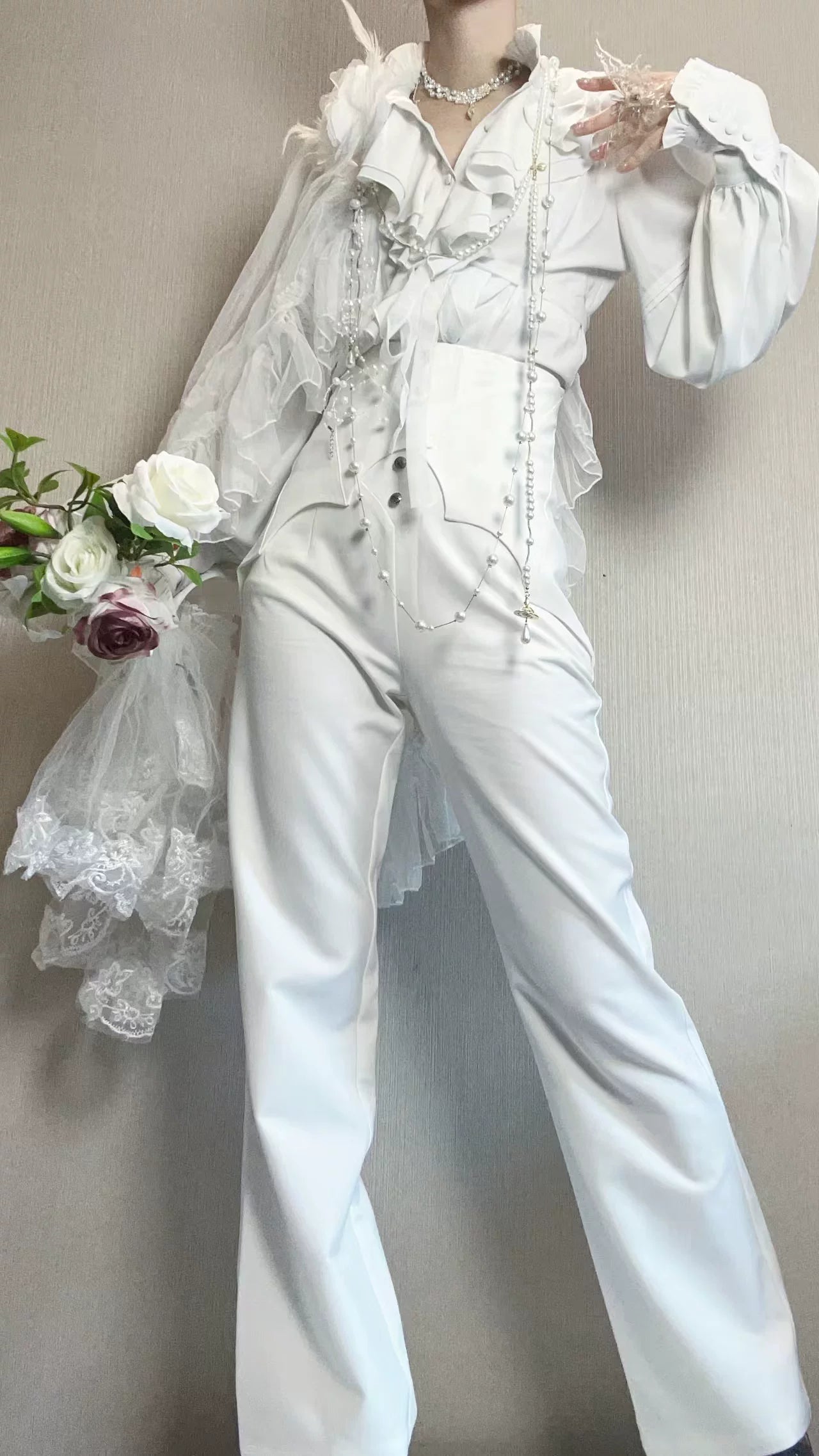 Earl of Drooping Wings - Ouji Lolita Flared Pants, Batwing Decoration 44550:812518