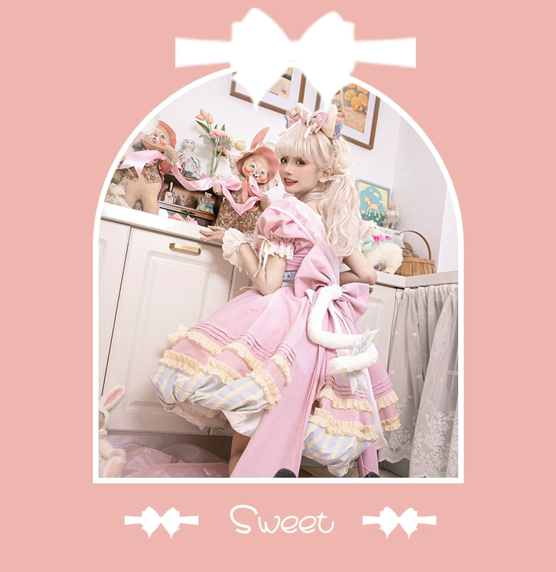 OCELOT~Sweet Lolita Pink Cat Tail OP Dress Set