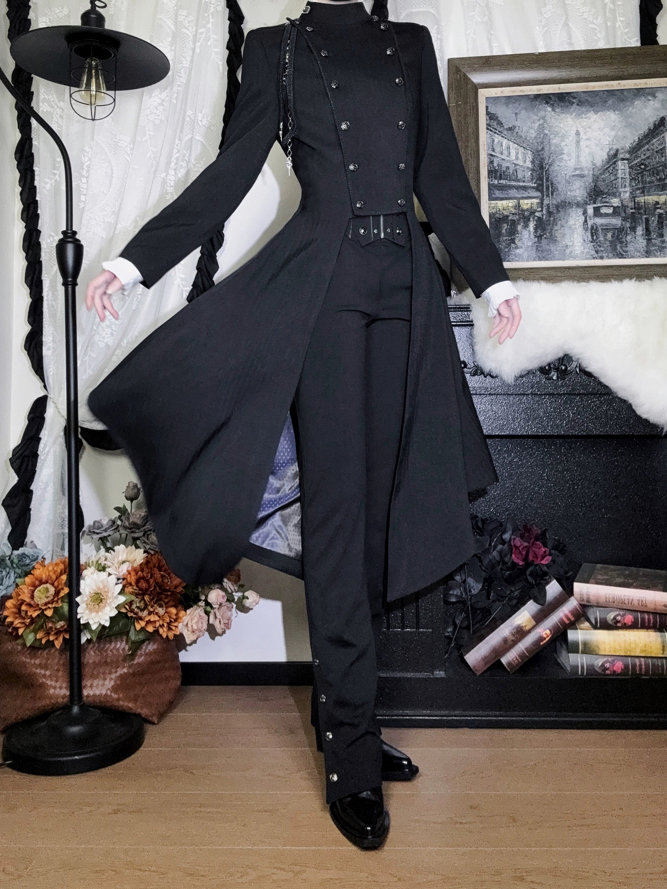 Galaxy Key - Eternal Night Moon - Double-Breasted Ouji Lolita Coat, Built-in Shoulder Pads 44342:805359