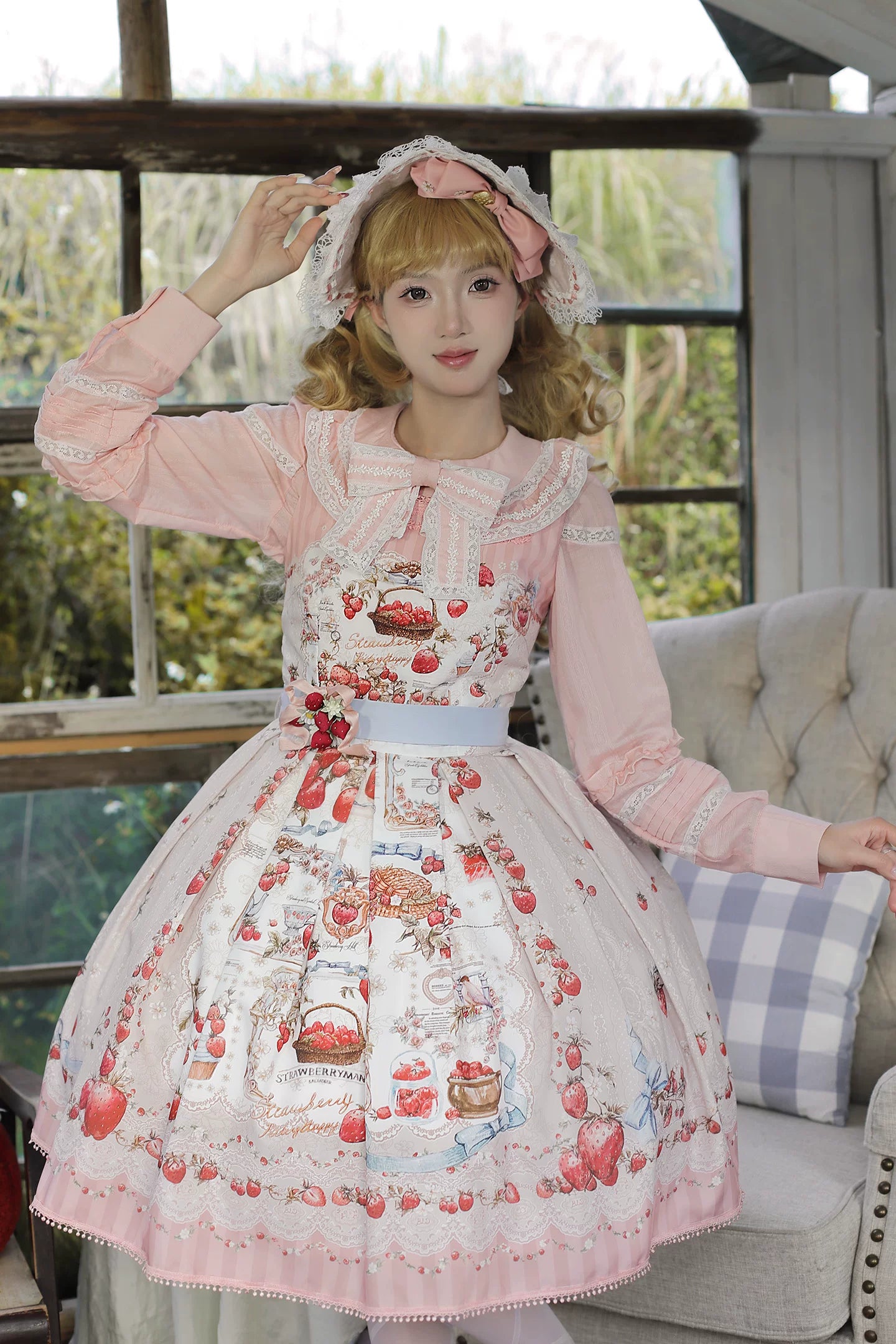 Strawberry Manor - Printed Sweet Lolita JSK Dress, Box Pleats 45025:832943