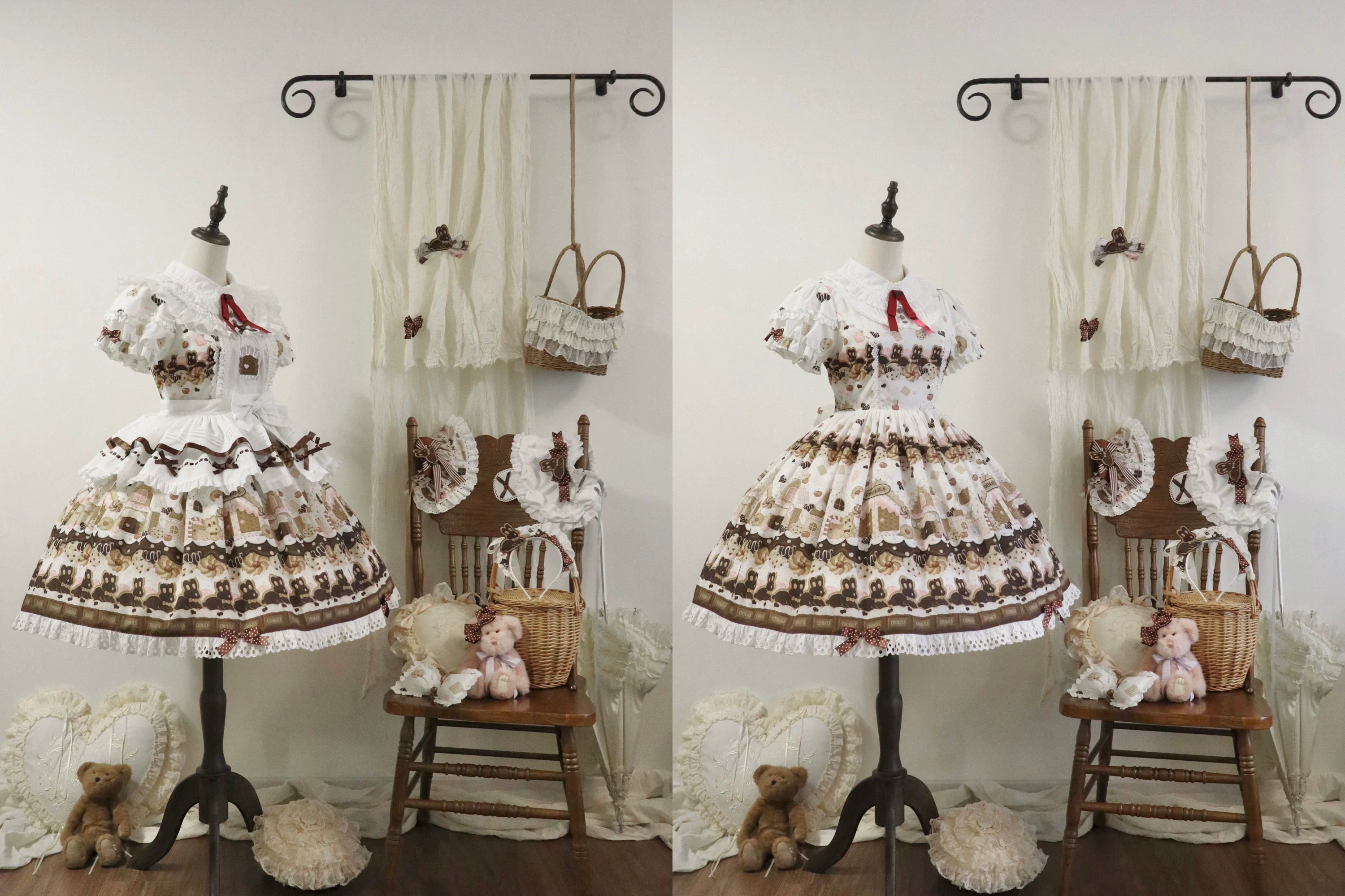 Bunny Gingerbread House - Kawaii Lolita Printed OP Dress with Bows