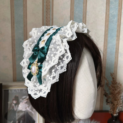 Krncrlo~Cello Vintage Elegant 3 Tiered Lolita Jumper Skirt S dark green hairband 