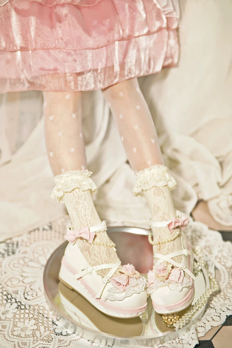 Pearl Floral Reverie - Sweet Lolita Shoes, Detachable Pearl Chain and Floral Accent 45531:852231