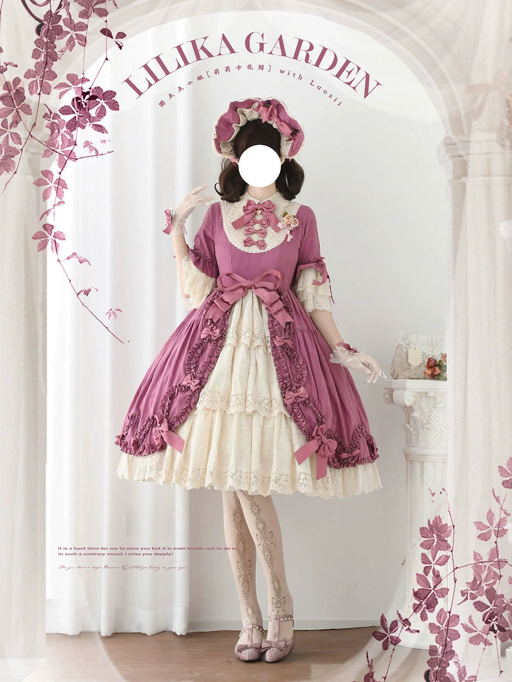 Miss Point~Lilyka Garden~Classic Lolita OP Dress Set Elegant Floral Wall Princess Sleeve 38832:606184