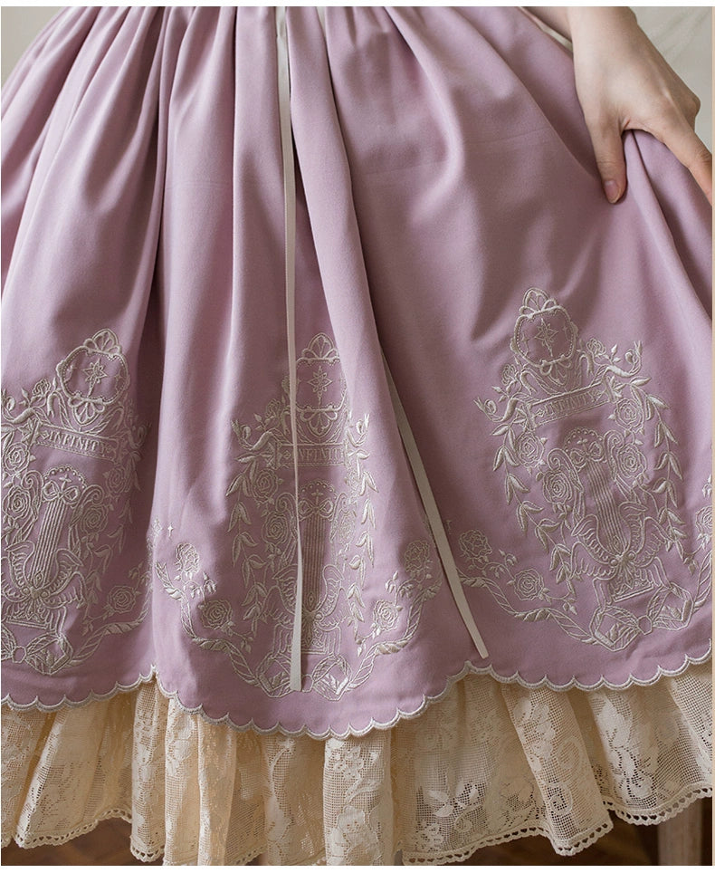 Amber Realm - Dream Strings - Embroidered Classic Lolita OP Dress, Princess Sleeves