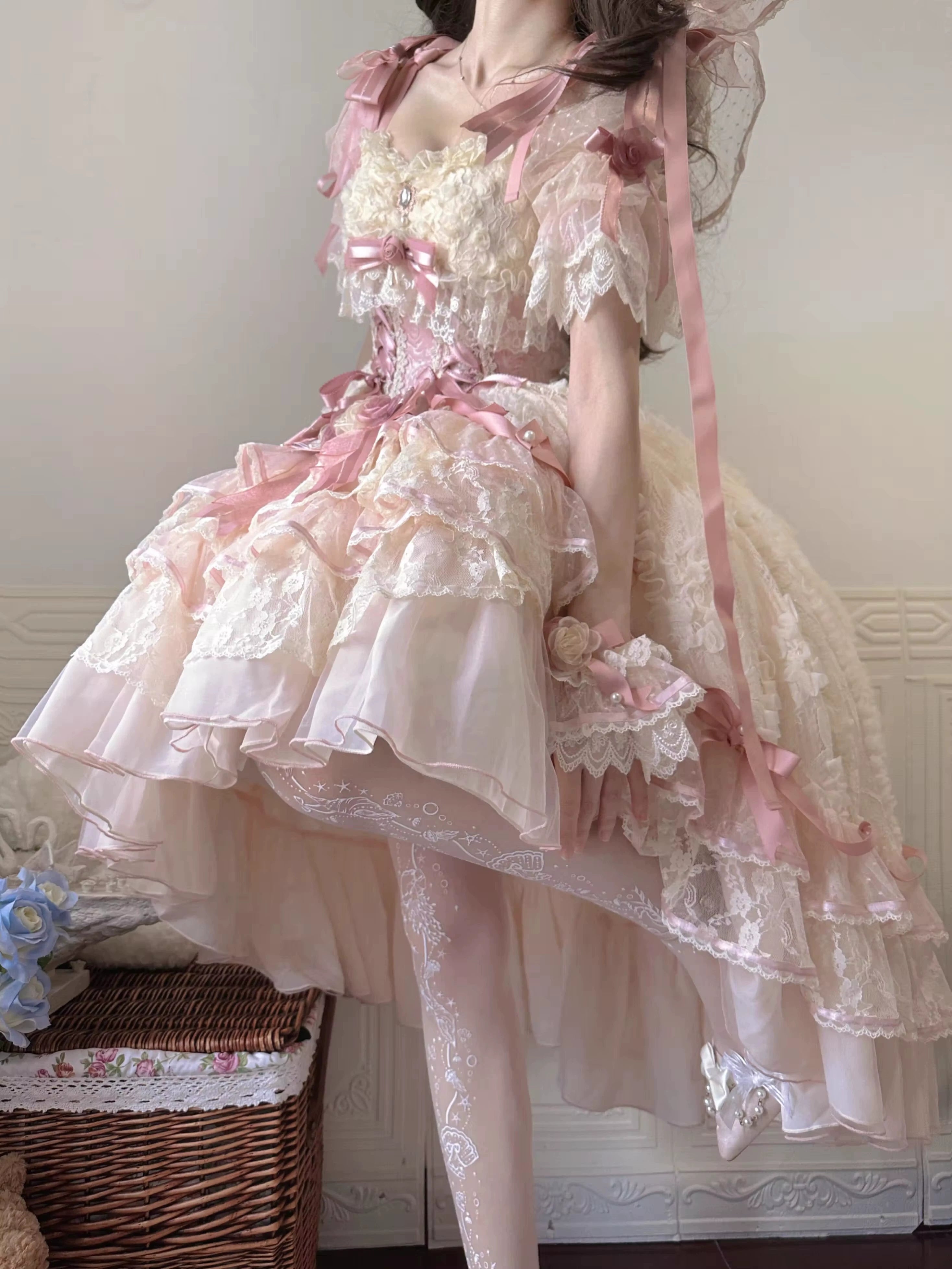 MieYe - Diana Rose - Bridal Lolita Dress Short Wedding OP with Accessories 41638:708650