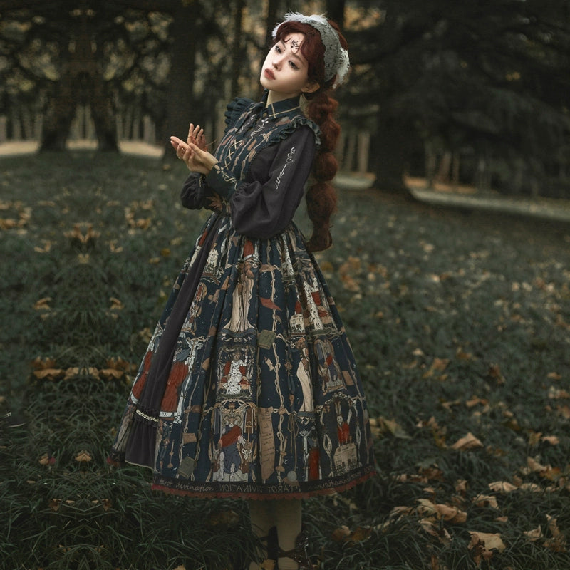 YingLuoFu - Tarot - Elegant Lolita Dress Classicl Court Style Lolita OP Salopette S Younger Sister (Salopette + Blouse)