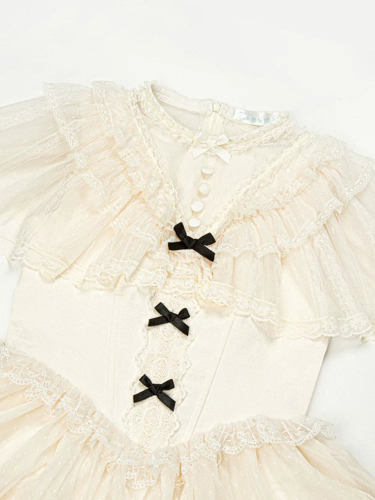 White Mist Promise - Classic Lolita Corset OP Set, Edwardian Collar & Tiered Hem 45173:838322