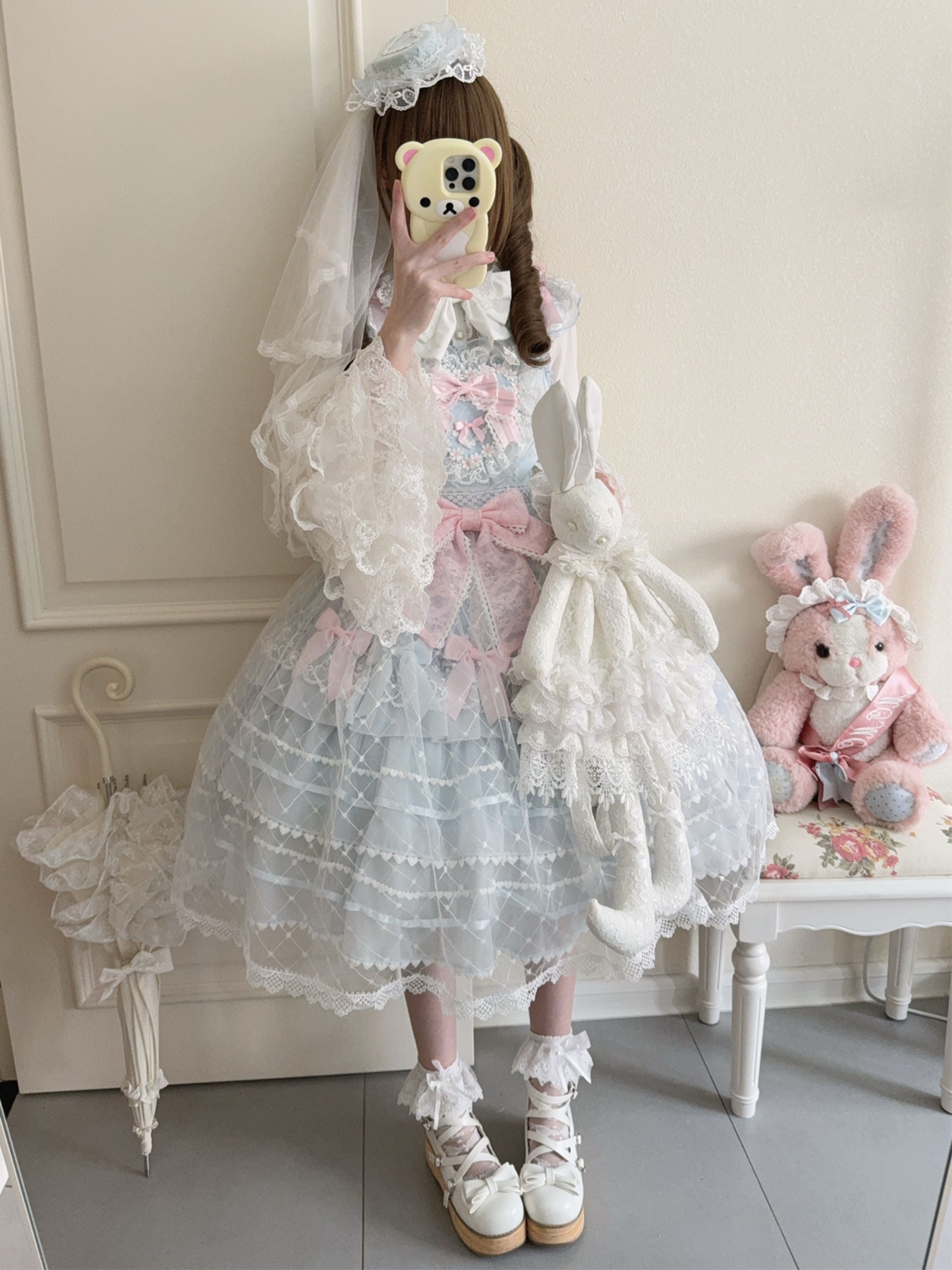 Hanguliang - Spring Awakening - Sweet Lolita JSK and Princess-Sleeved Shirt with Lace Detail