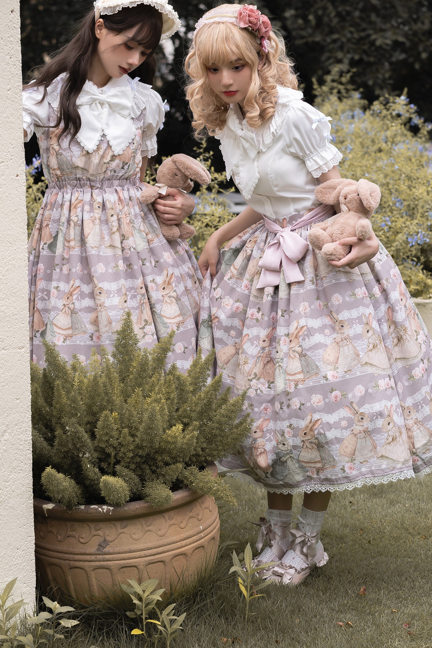 Fruit and rice - Tea Break Rabbit - Vintage Lolita JSK Rabbit Print Multicolors