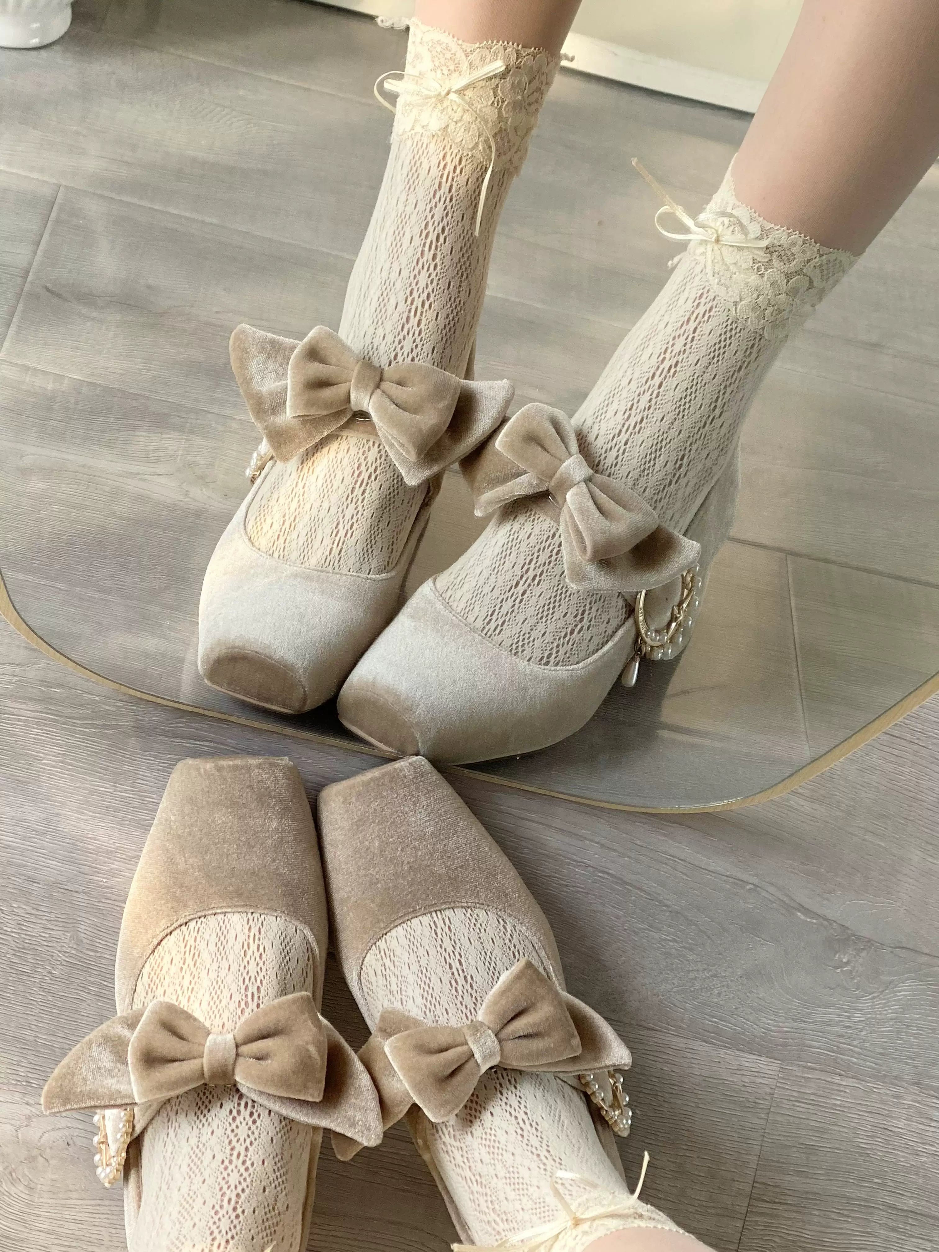 Pure tea for dream - Angel Velvet - Sweet Lolita Shoes Mid-heel Velvet Shoes