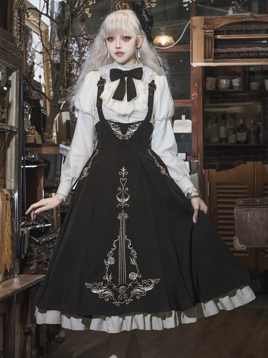 Violin Variations - Gothic Lolita Bust-supporting Dress Set, Violin Embroidery