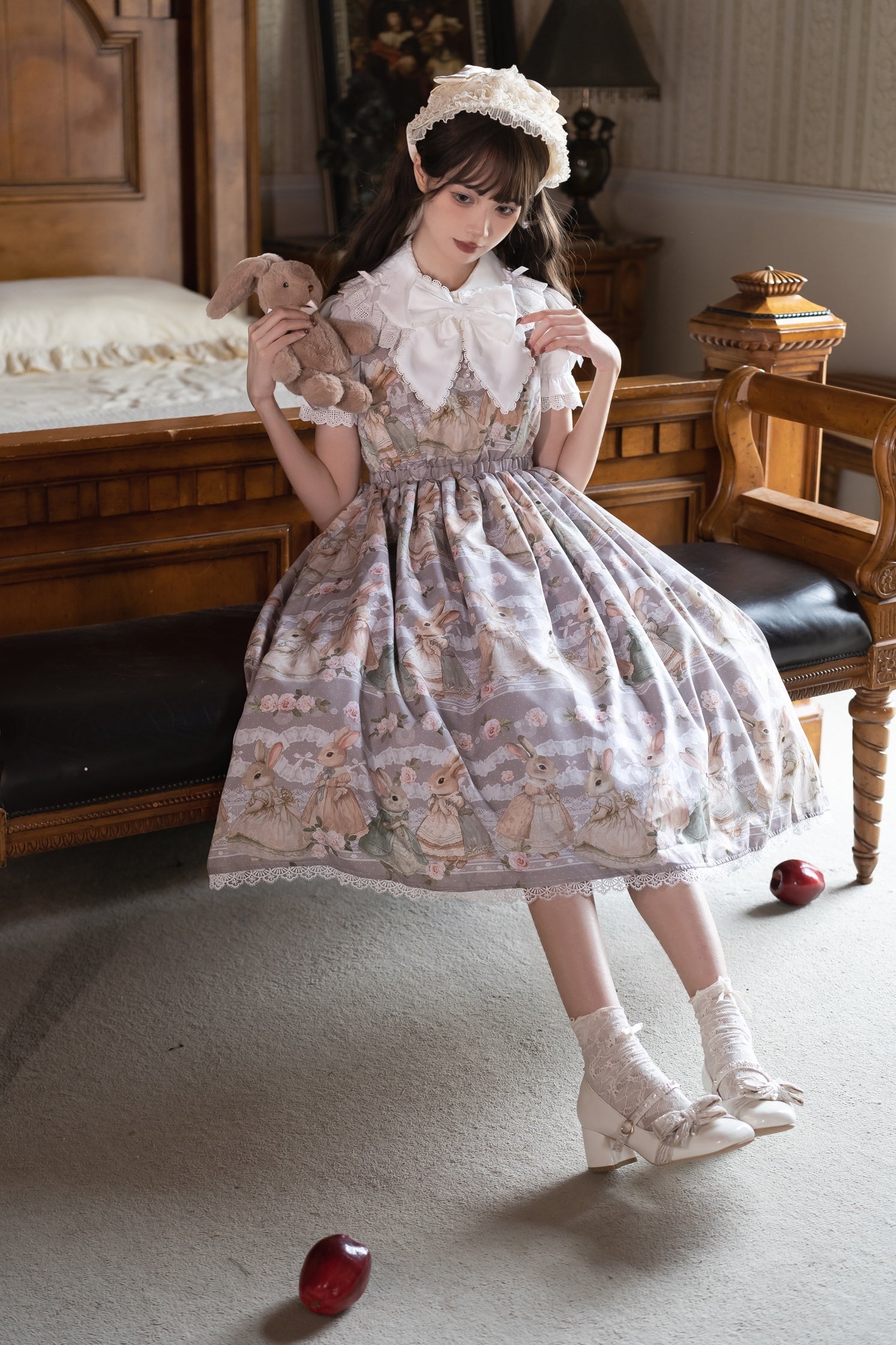 Fruit and rice - Tea Break Rabbit - Vintage Lolita JSK Rabbit Print Multicolors