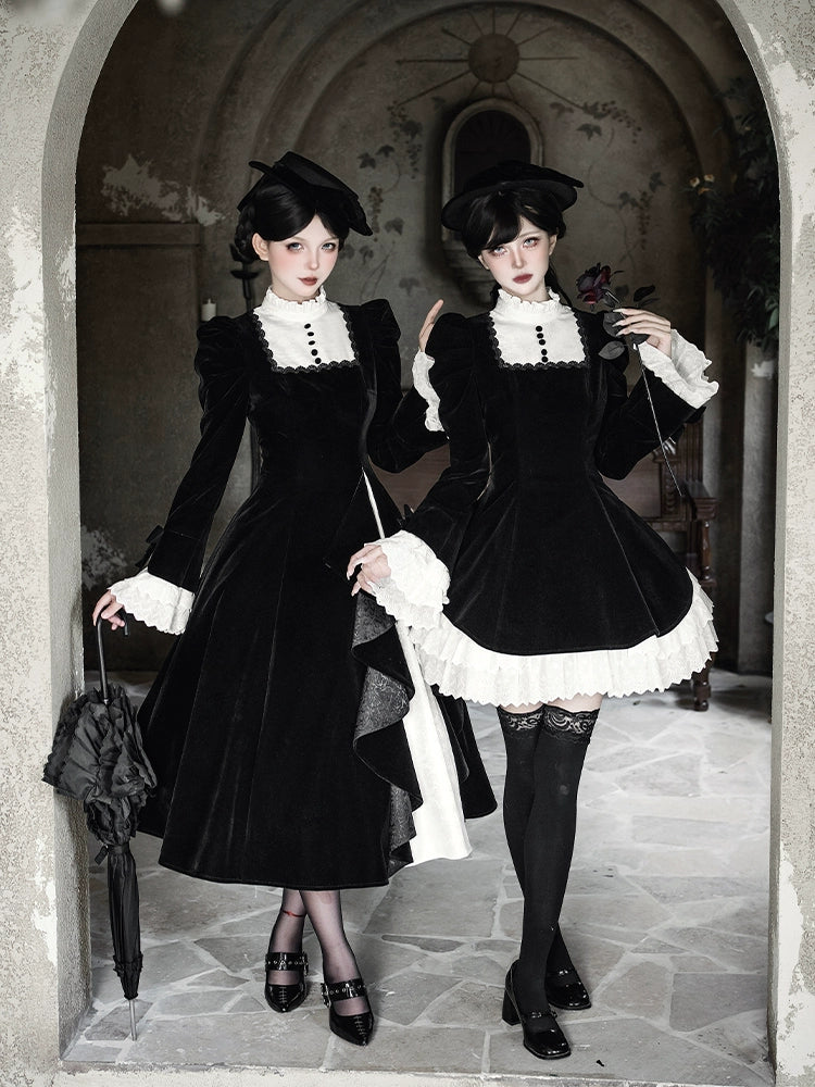 With PUJI - To the Dusk - Classic Lolita Tiered-Skirt OP, Long Irregular Hem 44319:804619