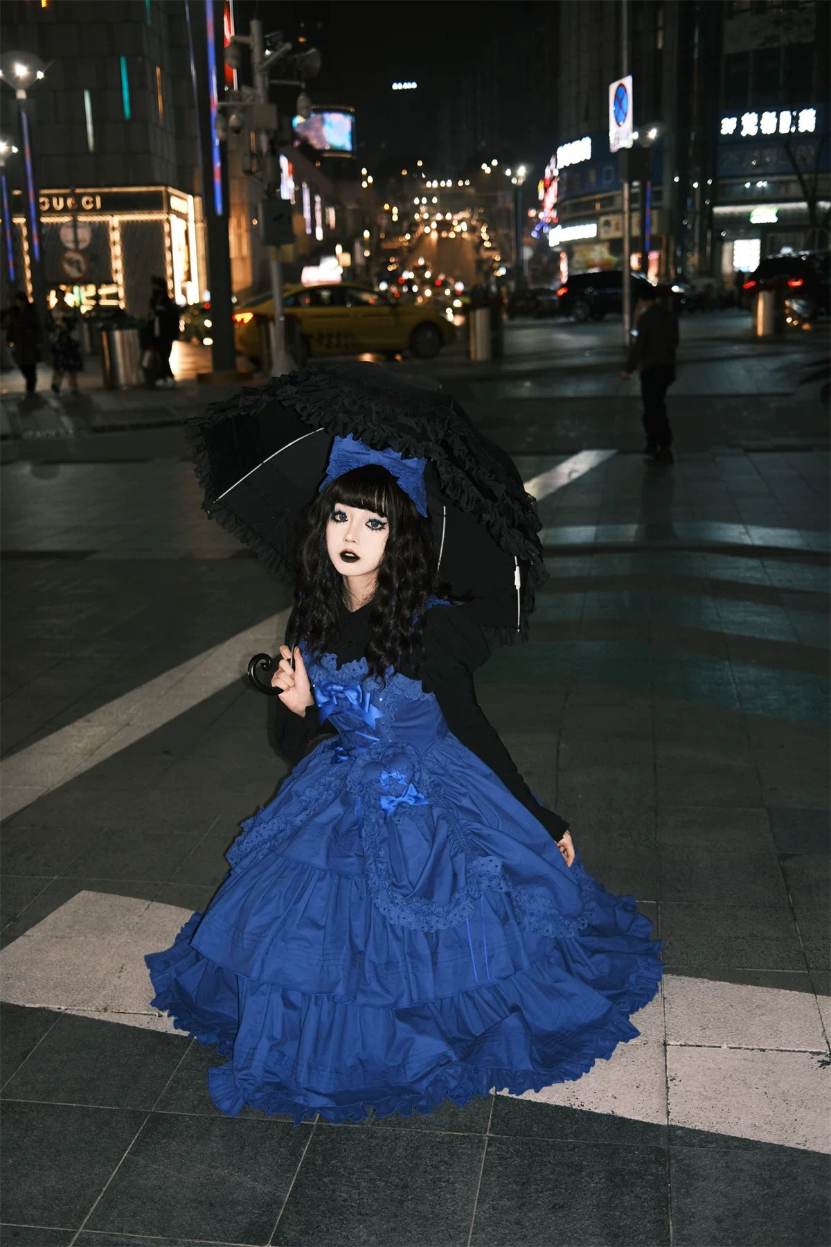 Cotton Gothic Lolita Long JSK, Drawn-up Hem 45213:841068
