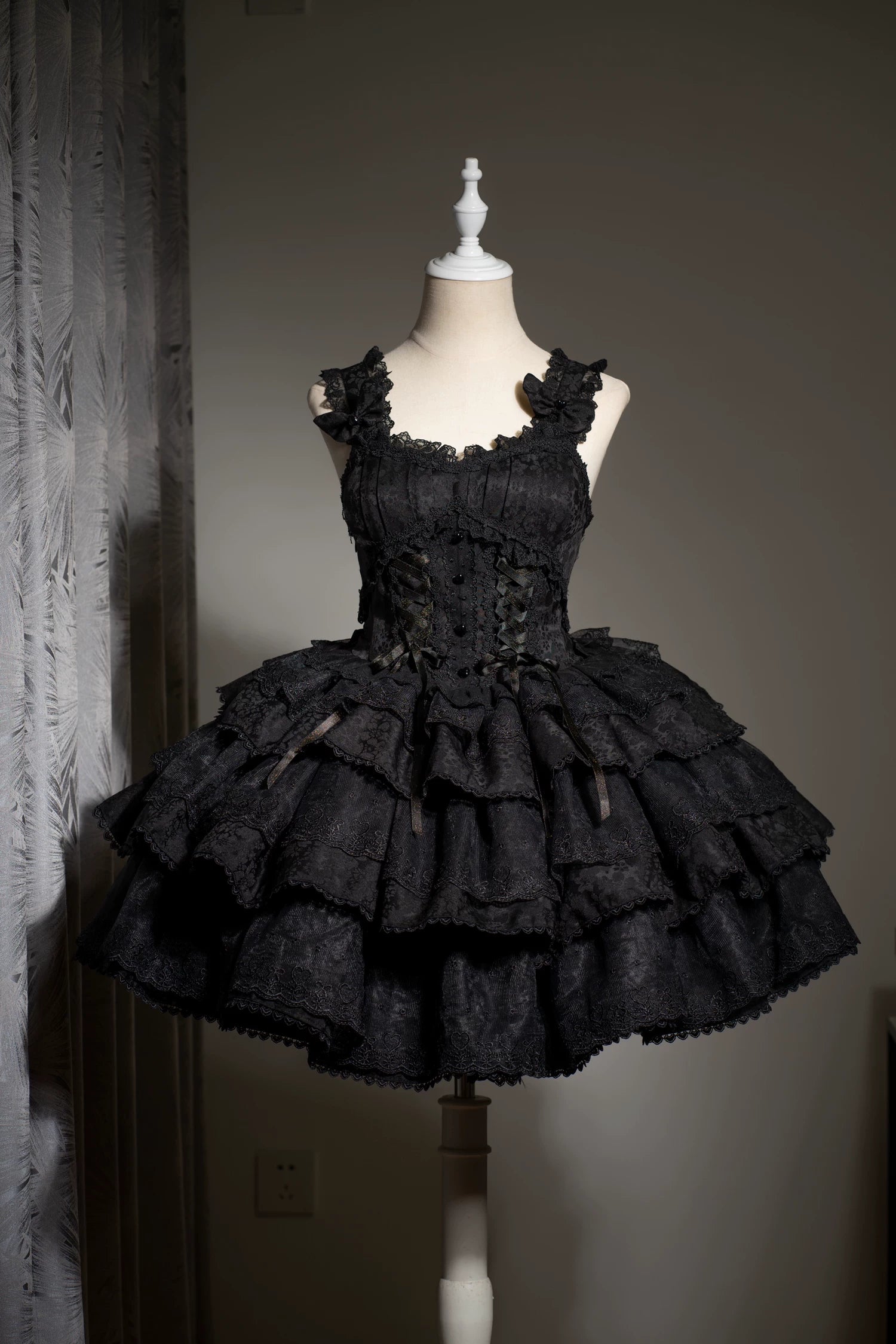 Mori Isle - Solid Gothic Lolita JSK Dress, Embroidered Lace 45658:857769