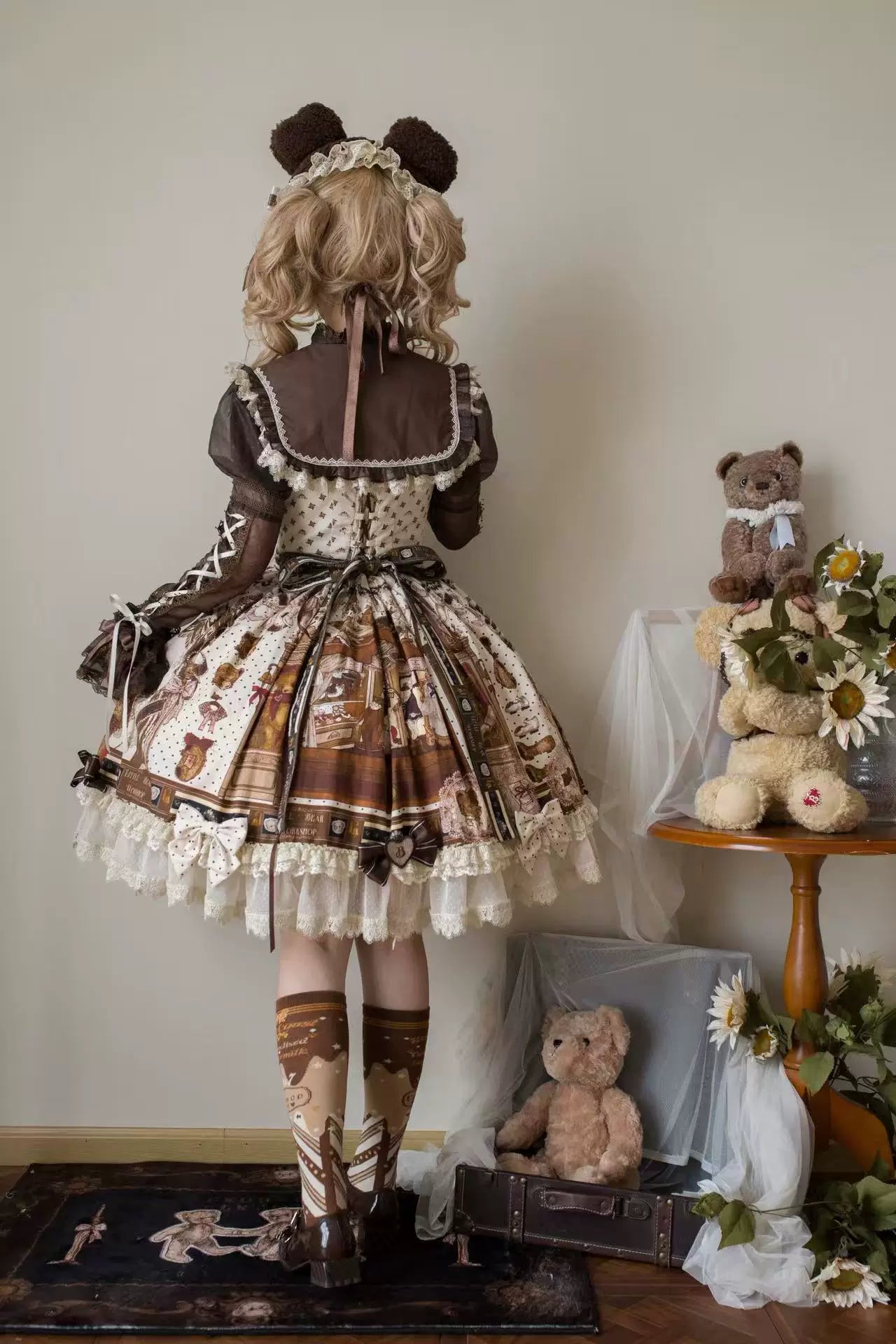 Little Bear Workshop - Cotton Sweet Lolita JSK & OP Dress, Printed Bodice
