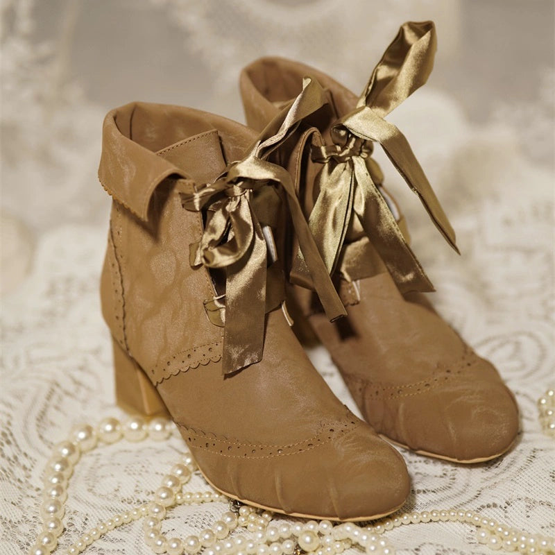 MR.Qiutian - Lady Incognita - Retro Lolita Ankle Boots, Size Zipper (Brown / 35 36 37 38 39 40) 44240:800749