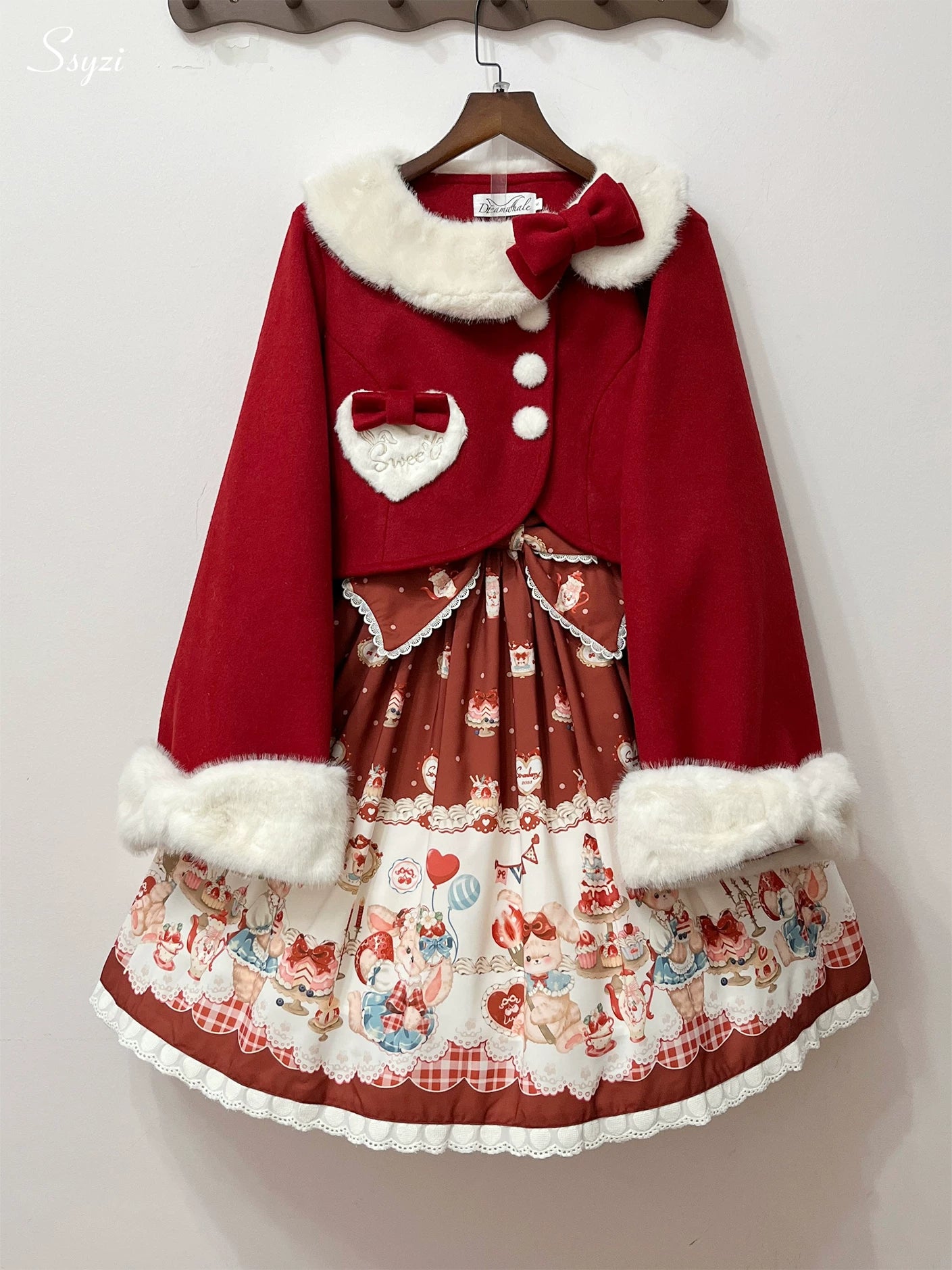 Rabbit Heart Knot - Sweet Lolita Winter Short Coat, Detachable Bunny-Ear Collar 45891:866867